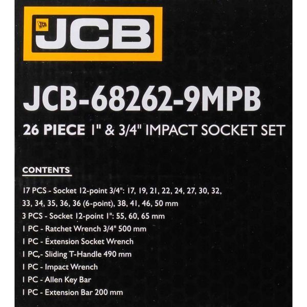 Набор инструментов ударных 26 ед. 3/4", 1" (12гр.) JCB Tools JCB-68262-9MPB 59044 фото
