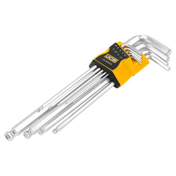 Haбир Г-подоб. ключей удлиненных с шаром HEX 9 ед. (1,5-10 мм) JCB Tools JCB-5093XLB 59314 фото