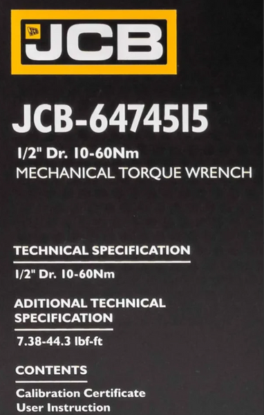 Динамометричний ключ 1/2" (10-60 Нм) JCB Tools JCB-6474515 58599 фото