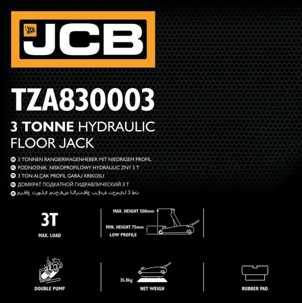 Домкрат подкрученный гидравлический 3т JCB Tools JCB-TZA830003 59877 фото