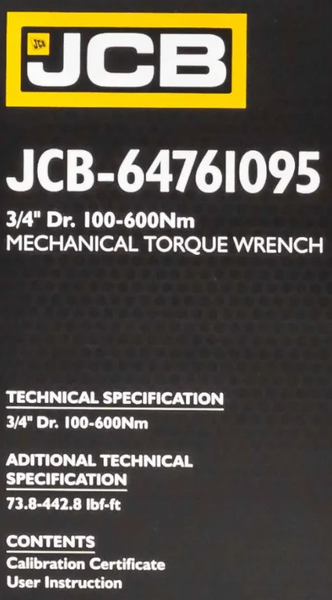 Динамометричний ключ 3/4" (100-600 Нм) JCB Tools JCB-64761095 58603 фото