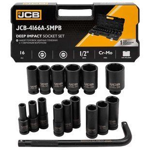 набор головок ударных глубоких 16 ед. 1/2'' (6-гр.) JCB Tools JCB-4166A-5MPB 60549 фото